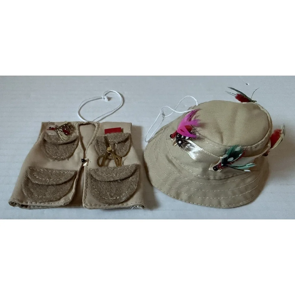 Fly Fishing Vest &‎ Hat - Christmas Ornaments - Lot of 2